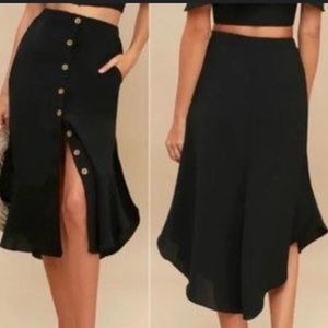 Lulu's Malta Button Front Midi Skirt Flowy  Hem Black Size Small